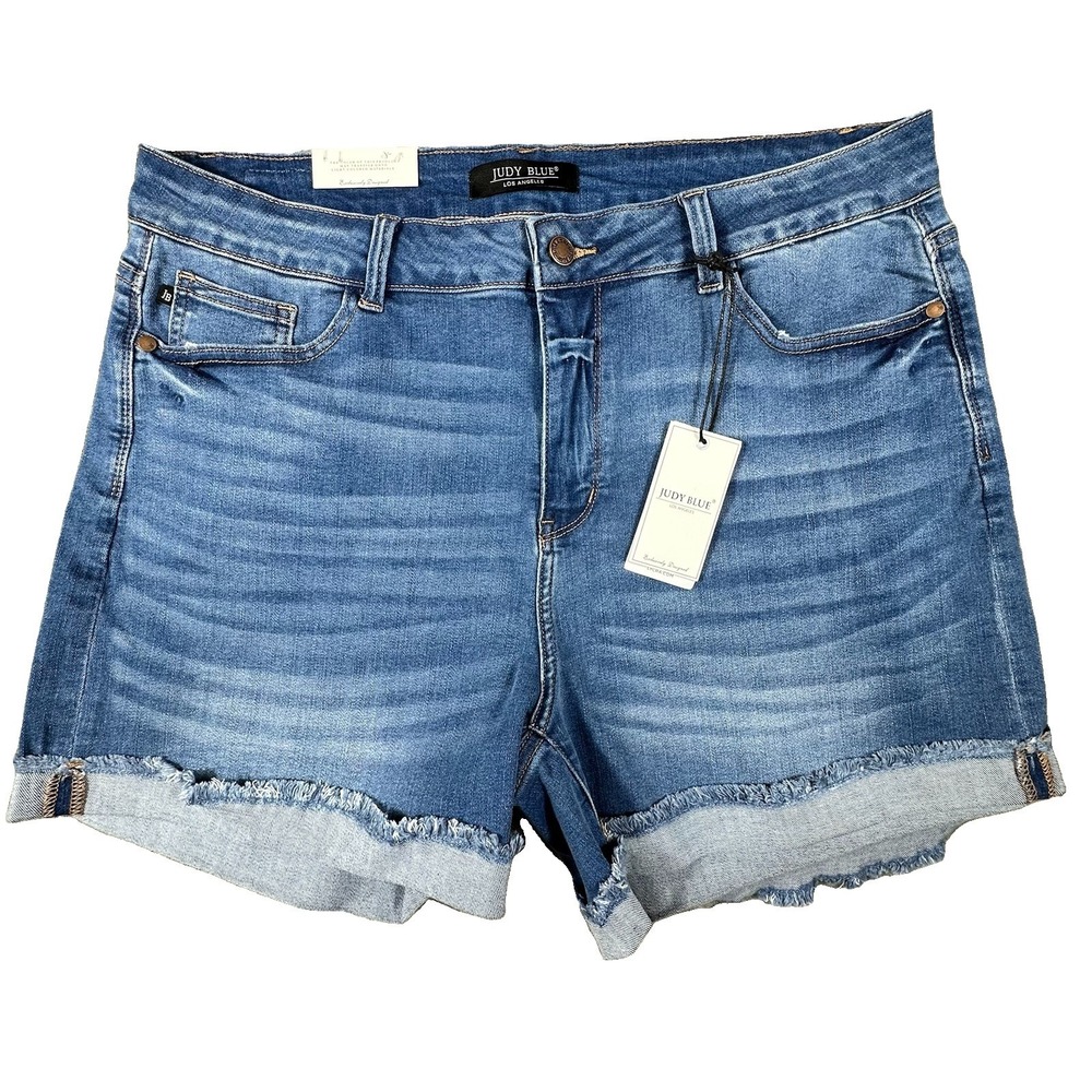 Judy Blue Cutoff Denim Jean Shorts Womens 3XL Mid Rise Medium Wash Cuffed New